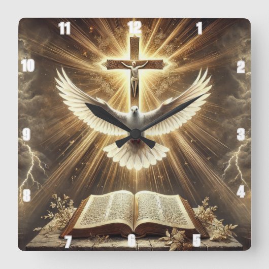 Heilige Geest Kruis Bijbelduif Vierkante Klok (Voorkant)