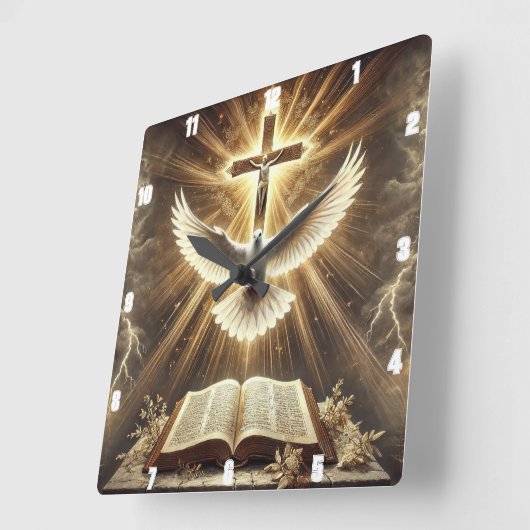 Heilige Geest Kruis Bijbelduif Vierkante Klok (Hoek)