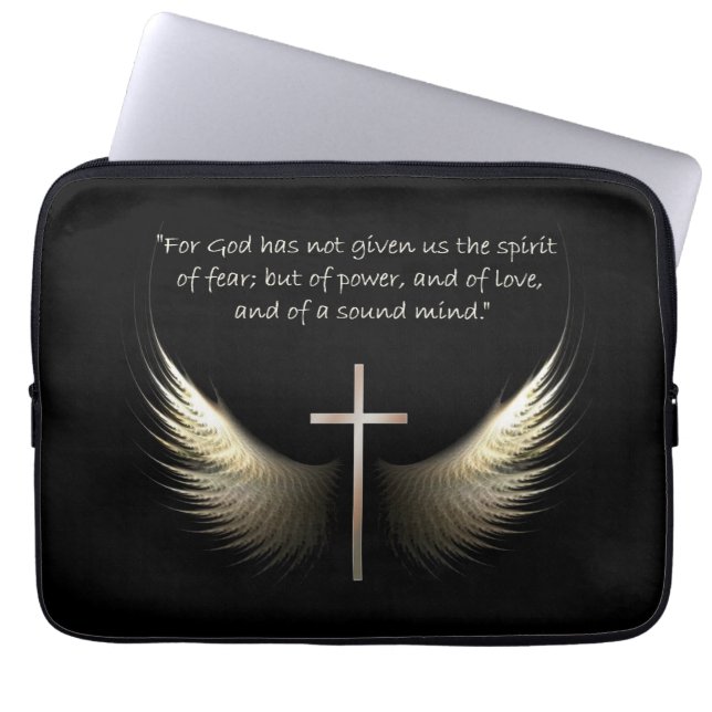 Heilige Geest met Christelijk Kruis en Schrift Laptop Sleeve (Voorkant)