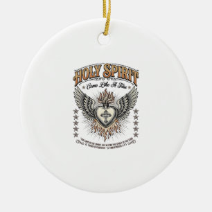 Heilige Geest Vintage Gravure Vleugelig Hart Shirt Keramisch Ornament