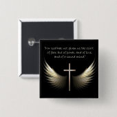 Heilige Geest Wings met Kruis en Schrift Verse Vierkante Button 5,1 Cm (Voorkant /achterkant)