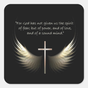 Heilige Geest Wings met Kruis en Schrift Verse Vierkante Sticker