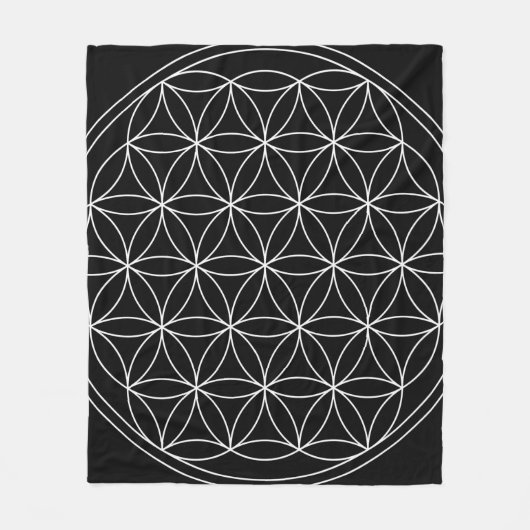 Heilige Geometrie: Bloem des Levens Zwart & Wit Fleece Deken (Voorkant)