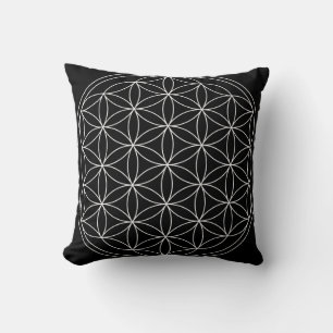 Heilige Geometrie Bloem des Levens Zwart & Wit Kussen