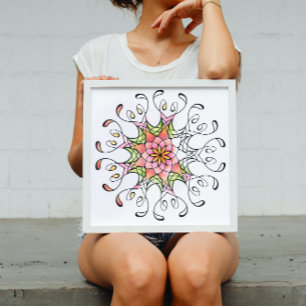 Heilige Geometrie Bloem Mandala Volwassen Kleuren Poster