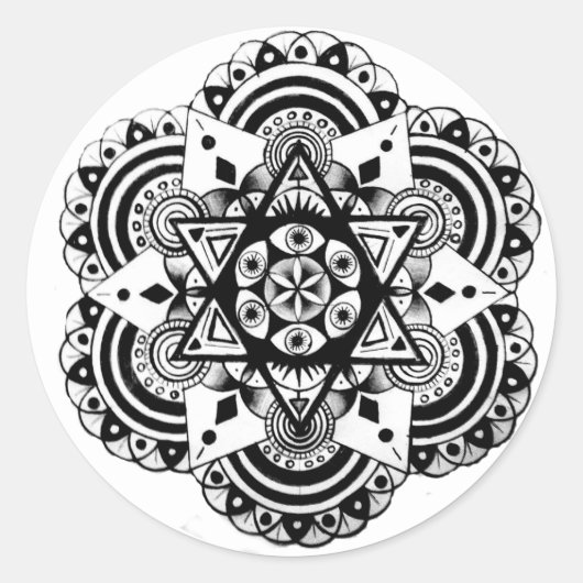 Heilige Geometrie Hand getrokken Ontwerp Ronde Sticker (Voorkant)