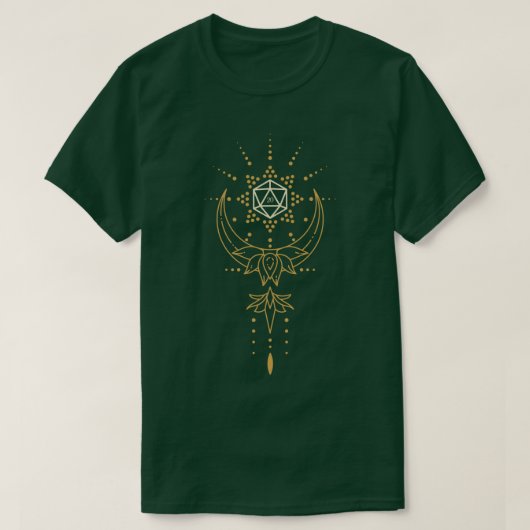 Heilige Geometrie Lotus Polyhedral D20 Dice T-shirt (Design voorkant)
