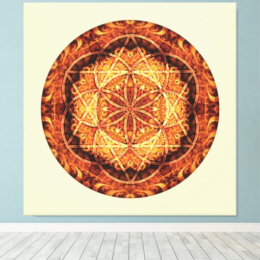 Heilige Geometrie Mandala 3 Stretched Canvas Print (Insitu (Houten vloer))