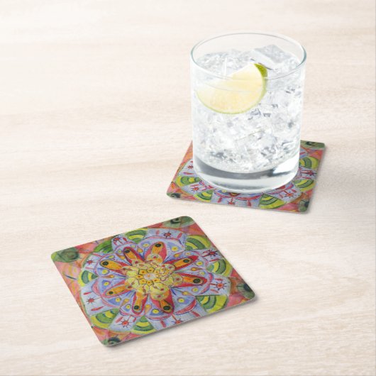 Heilige Geometrie Mandala Aangepaste Vierkante Ond Kartonnen Onderzetters (Insitu)