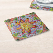 Heilige Geometrie Mandala Aangepaste Vierkante Ond Kartonnen Onderzetters (Schuin)