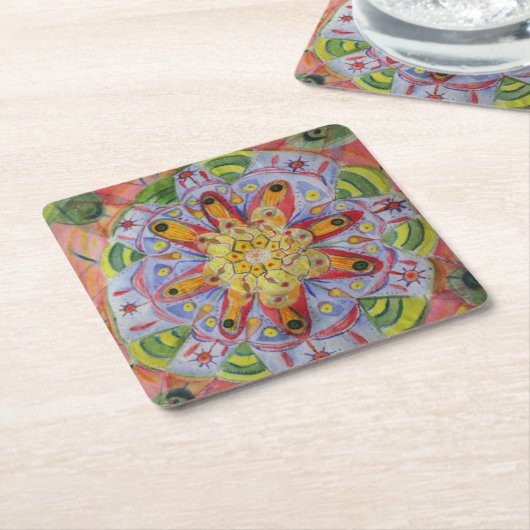 Heilige Geometrie Mandala Aangepaste Vierkante Ond Kartonnen Onderzetters (Schuin)