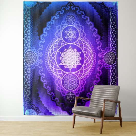 Heilige Geometrie Mandala, Metatron's Cube, Bloem  Wandkleed (In situ)