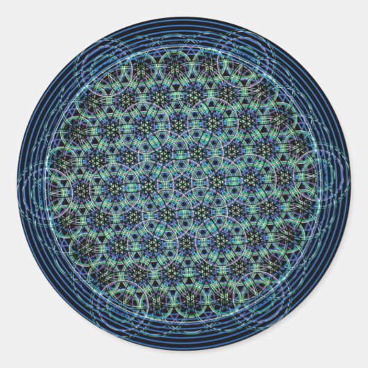 Heilige Geometrie Mandala - Regen bloem van het le Ronde Sticker (Voorkant)