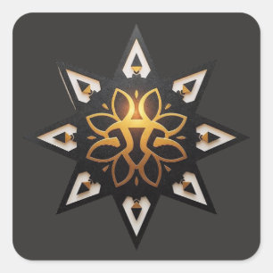 🌟Heilige Geometrie Mandala – Tijdloze Gouden Ster Vierkante Sticker