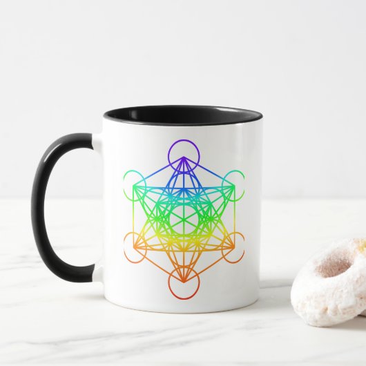 Heilige Geometrie Metatron's Cube in regenboogkleu Mok (Met donut)
