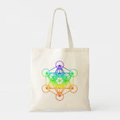 Heilige Geometrie Metatron's Cube in regenboogkleu Tote Bag (Achterkant)