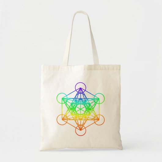 Heilige Geometrie Metatron's Cube in regenboogkleu Tote Bag (Voorkant)