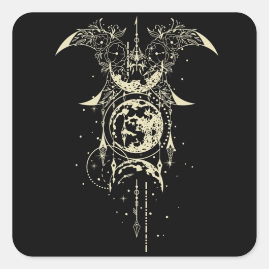 Heilige Geometrie Mystical Moon Vierkante Sticker (Voorkant)
