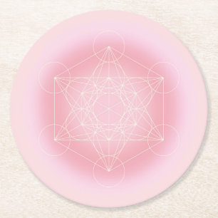 heilige geometrie, roze, Metatron, onderzetter, ze Ronde Kartonnen Onderzetter