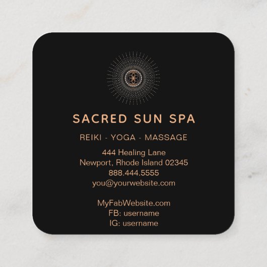 ** Heilige Geometrie Stralende Zonne Energie Stral Vierkante Visitekaartje (Achterkant)