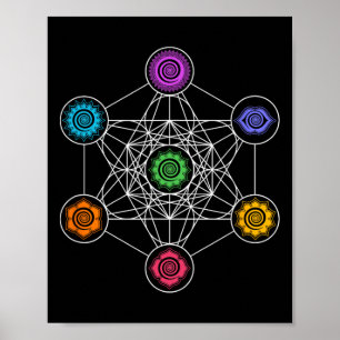 Heilige Geometrie Yoga Metatrons Kubus Regenboog C Poster