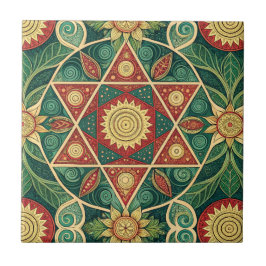 Heilige Geometrische Bloemrijke Mandala Ontwerp Pa Tegeltje