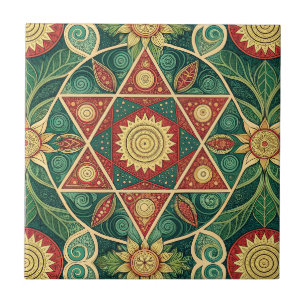 Heilige Geometrische Bloemrijke Mandala Ontwerp Pa Tegeltje