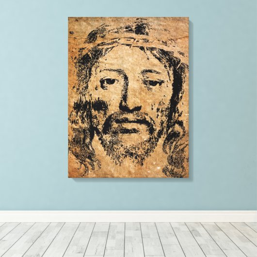 Heilige Gezicht van Jezus Canvas Print (Insitu (Houten vloer))