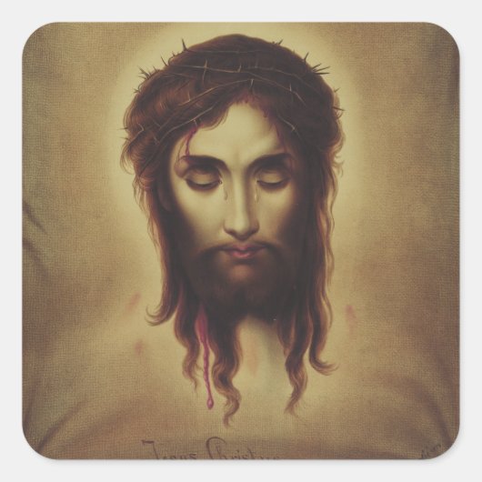 Heilige gezicht van Jezus Christus Vierkante Sticker (Voorkant)