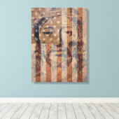 Heilige gezicht van Jezus en Amerikaanse vlag Canv Canvas Afdruk (Insitu (Houten vloer))