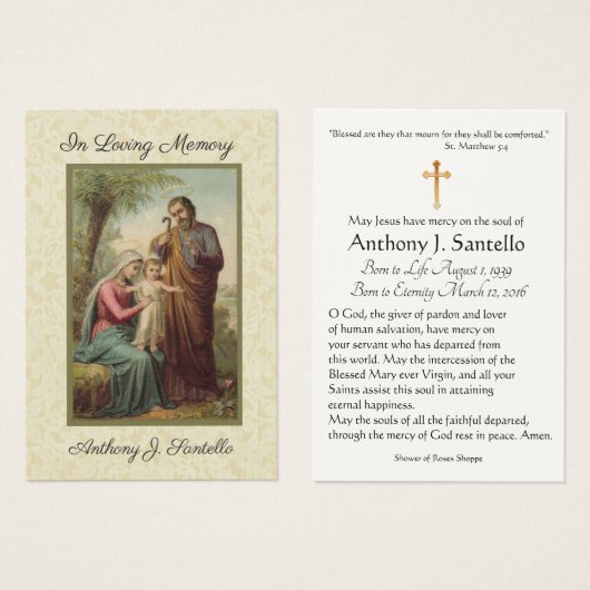 Heilige Gezin Funeral Sympathie Heilige Kaart (Voorkant /achterkant)