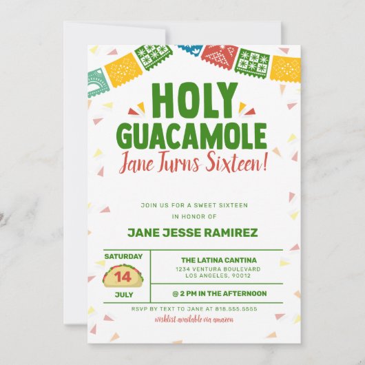 Heilige Guacamole 16e verjaardag Fiesta Kaart (Voorkant)