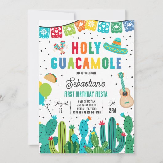 Heilige Guacamole 1e verjaardag Fiesta Party Kaart (Voorkant)