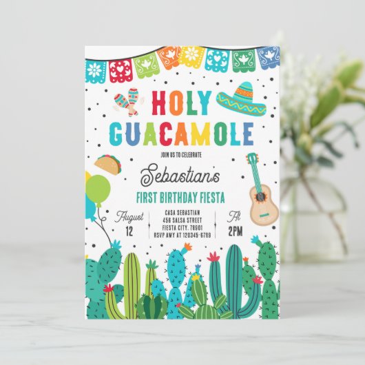 Heilige Guacamole 1e verjaardag Fiesta Party Kaart (Staand voorkant)