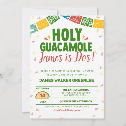 Heilige Guacamole 2e verjaardag Fiesta Kaart (Voorkant)