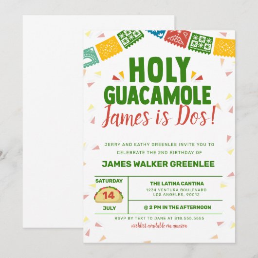 Heilige Guacamole 2e verjaardag Fiesta Kaart (Voorkant / Achterkant)