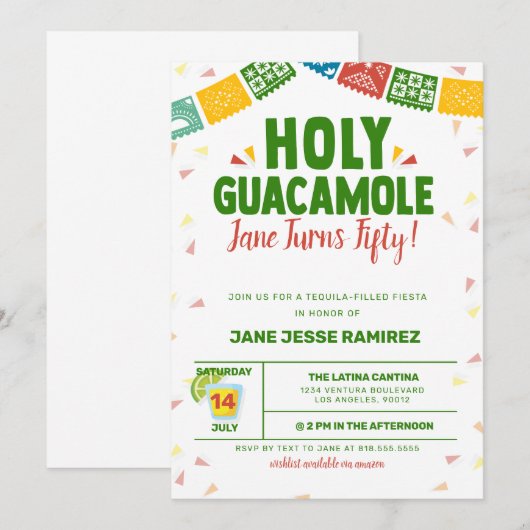 Heilige Guacamole 50ste verjaardag Fiesta Kaart (Voorkant / Achterkant)