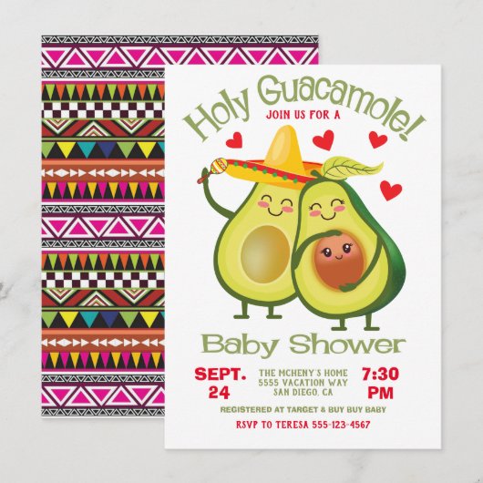 Heilige Guacamole Avocado Baby shower Fiesta Kaart (Voorkant / Achterkant)