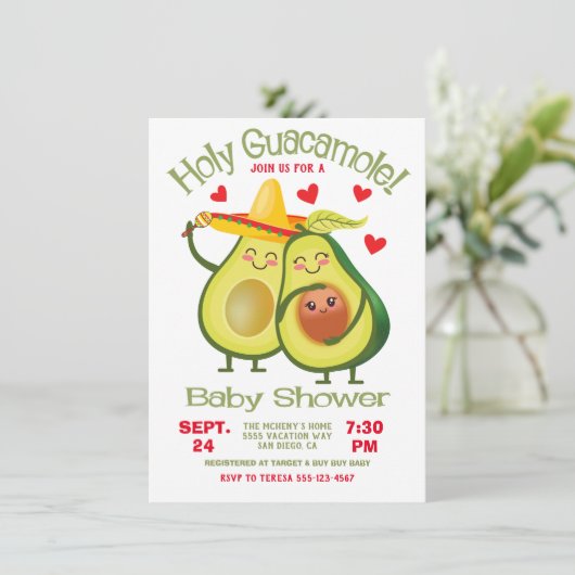 Heilige Guacamole Avocado Baby shower Fiesta Kaart (Staand voorkant)