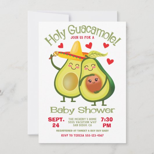 Heilige Guacamole Avocado Baby shower Fiesta Kaart (Voorkant)