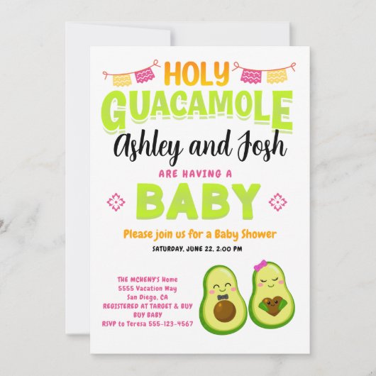 Heilige Guacamole Avocado Baby shower Fiesta Kaart (Voorkant)