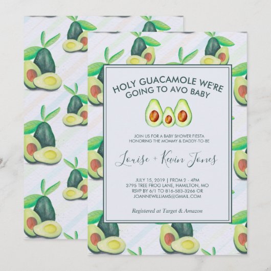 Heilige Guacamole | Avocado babyshower uitnodiging (Voorkant / Achterkant)