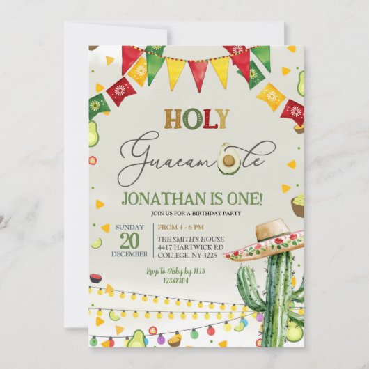 Heilige Guacamole Avocado Fiesta Kids Verjaardagsf Kaart (Voorkant)