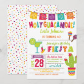 Heilige Guacamole Birthday Fiesta Invitation White Kaart (Voorkant / Achterkant)