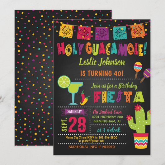 Heilige Guacamole Birthday Fiesta Kaart (Voorkant / Achterkant)