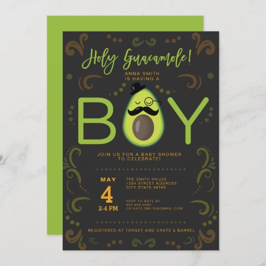 Heilige Guacamole Boy Taco Baby shower Kaart (Voorkant / Achterkant)