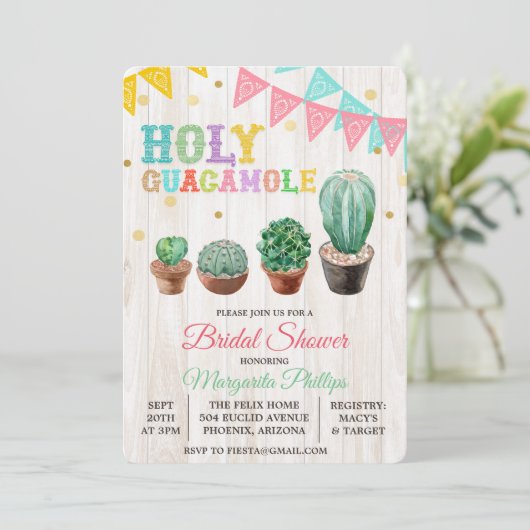 Heilige Guacamole Cactus Bridal Douche Uitnodiging (Staand voorkant)