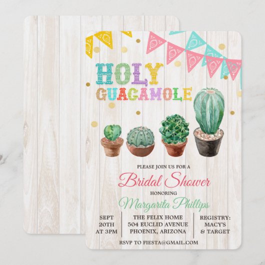 Heilige Guacamole Cactus Bruidsuitnodiging Kaart (Voorkant / Achterkant)