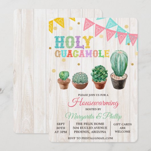 Heilige Guacamole Cactus Housewarming Uitnodiging (Voorkant / Achterkant)