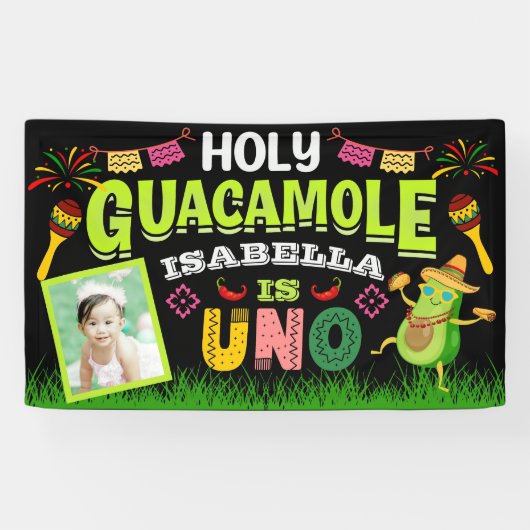 Heilige Guacamole Fiesta avocado Birthday Uno, Fot Spandoek (Horizontaal)